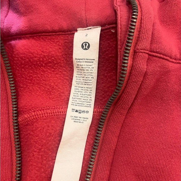 Red Lululemon Scuba Full-Zip Hoodie in size 2. - Picture 2 of 3